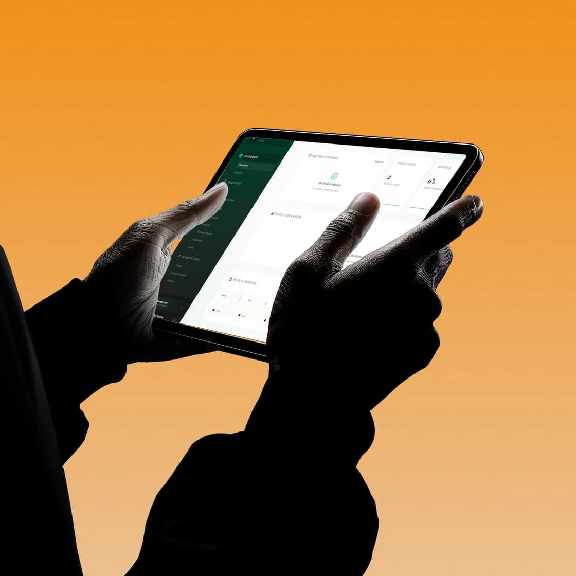Linkedy review dashboard on a tablet